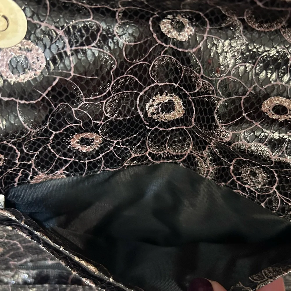 Floral Faux Snakeskin Black and Pink‎ Clutch Wristlet